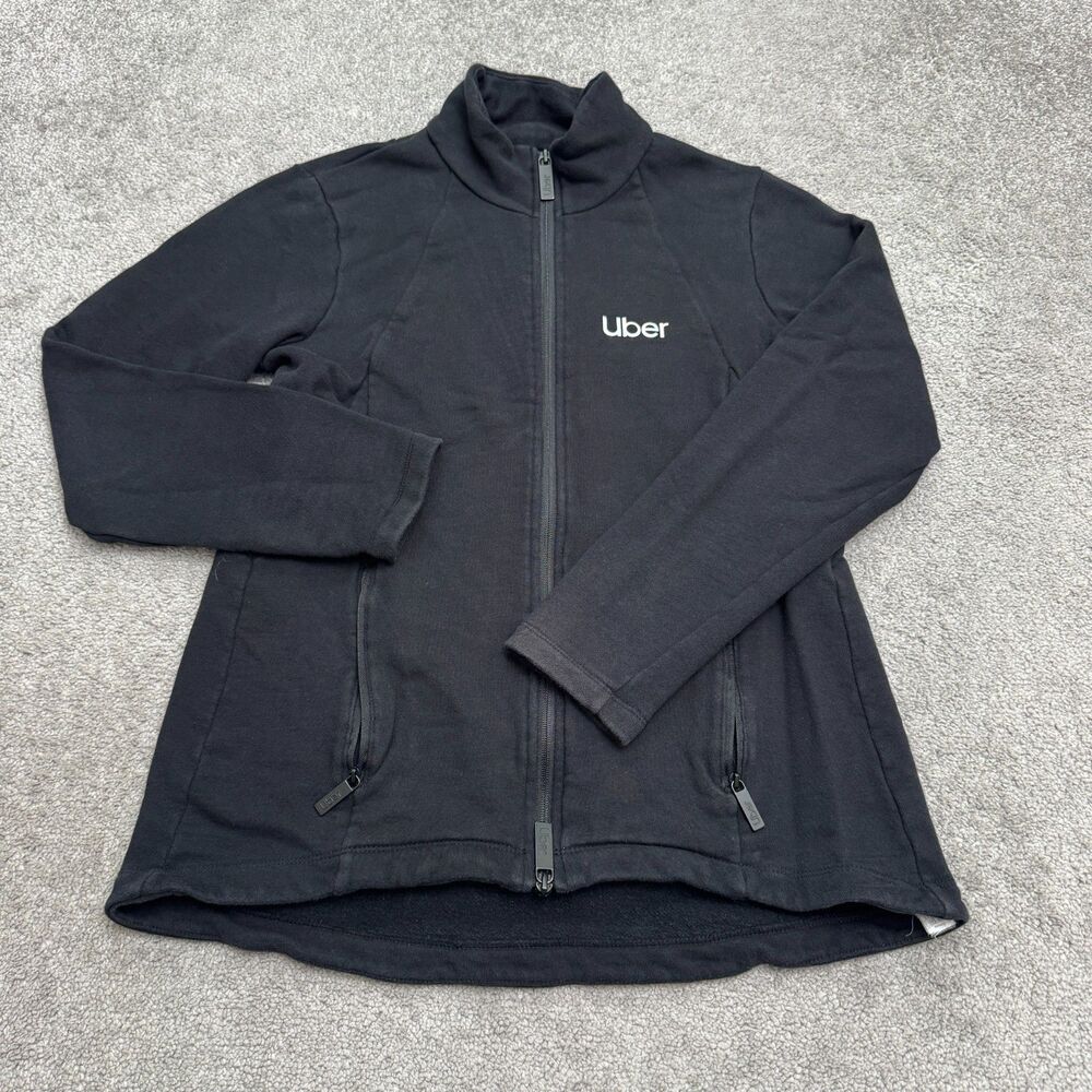 Uber Limited Edition Fleece Track Jacket Womens Medium Black Full Zip Pockets